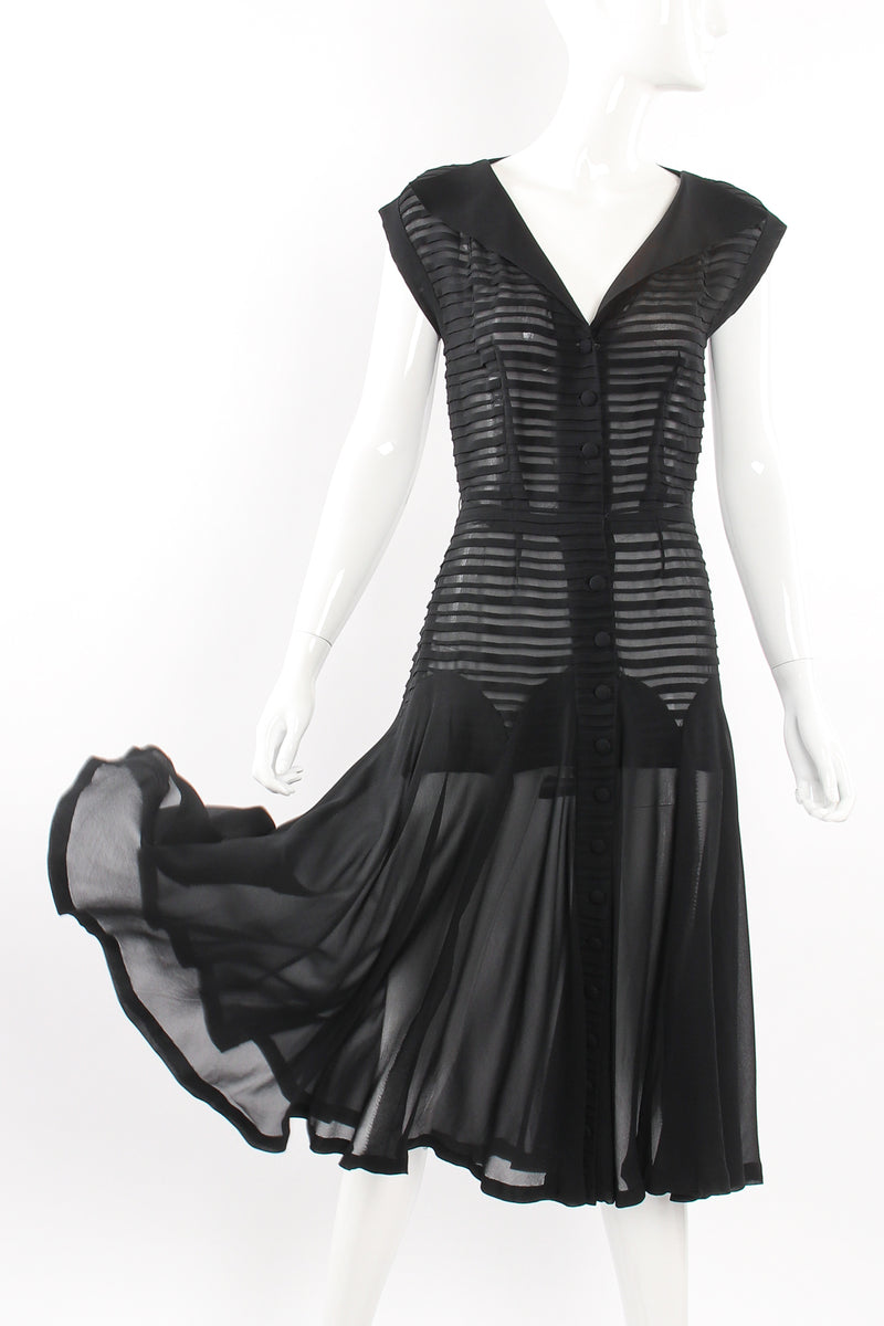 Vintage 30s 40s Silk Chiffon Pintuck Dress Recess Vintage 30s 40s Silk Chiffon Pintuck Dress Recess