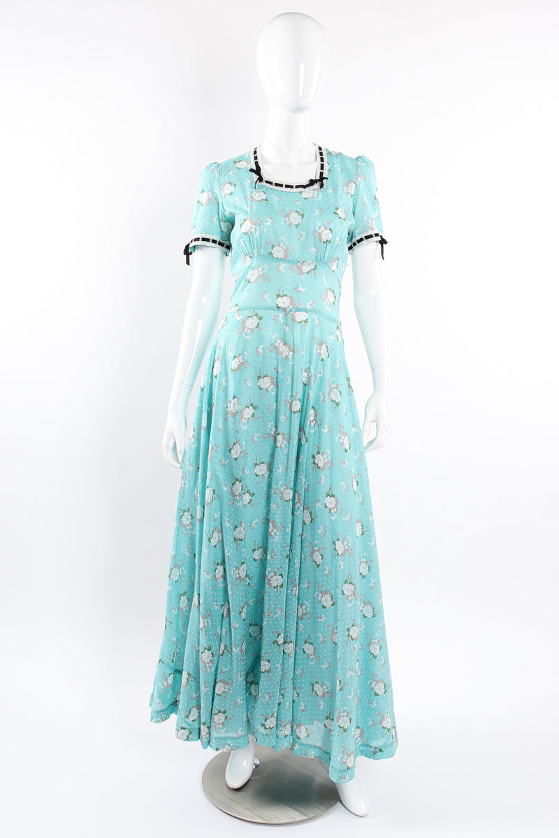 Vintage Cotton Floral Swiss Dot Maxi Dress on Mannequin front at Recess Los Angeles