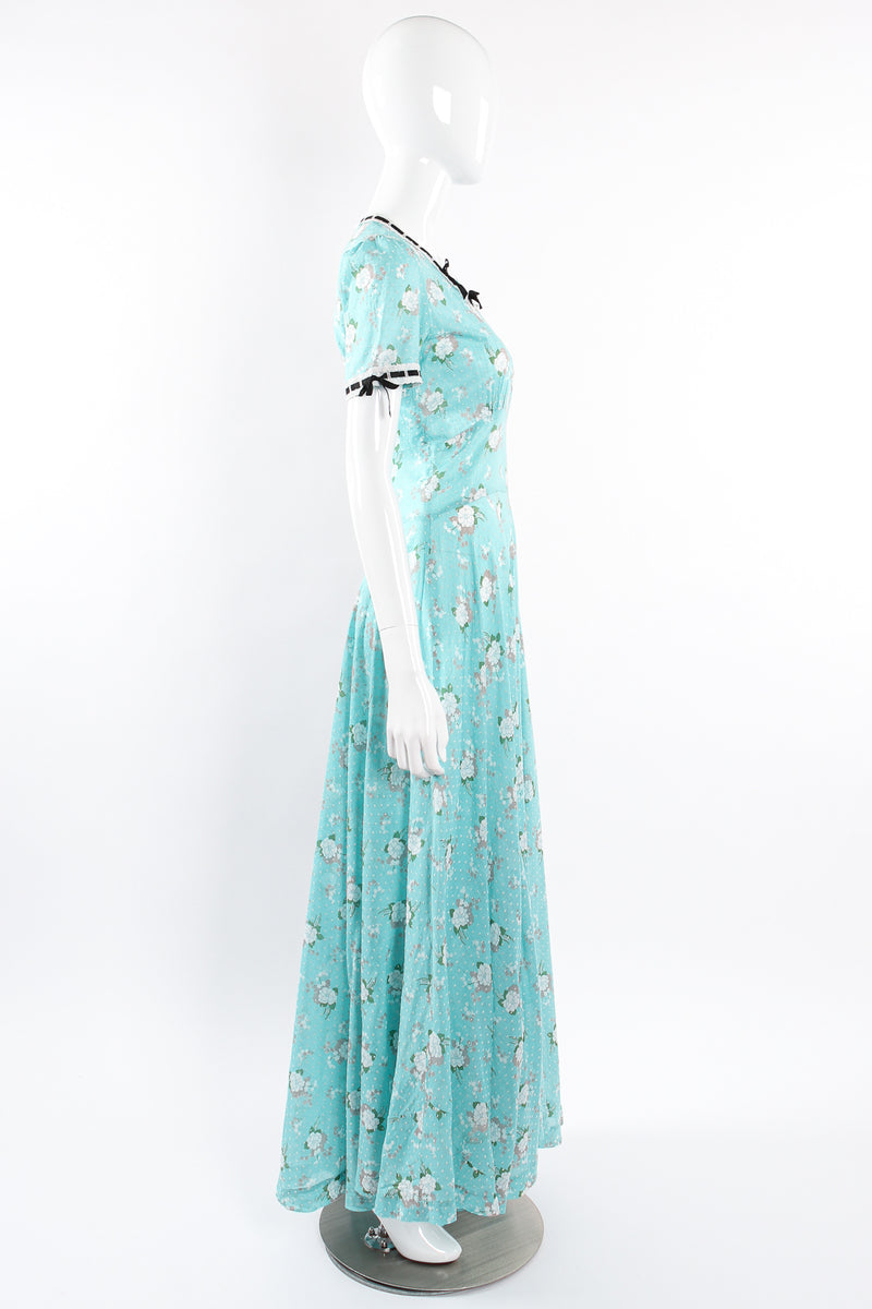 Vintage Cotton Floral Swiss Dot Maxi Dress on Mannequin side at Recess Los Angeles