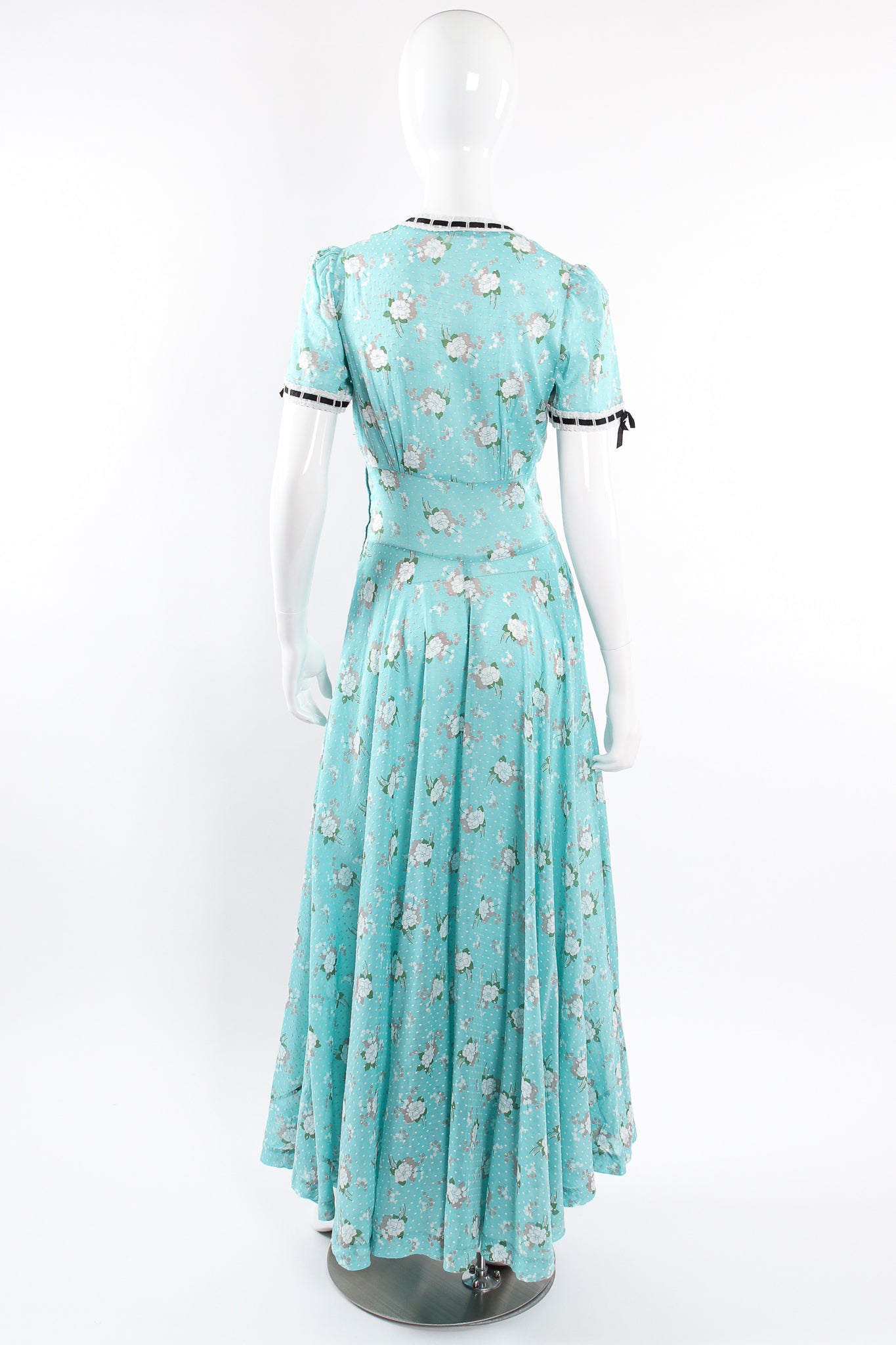 Vintage Cotton Floral Swiss Dot Maxi Dress on Mannequin back at Recess Los Angeles