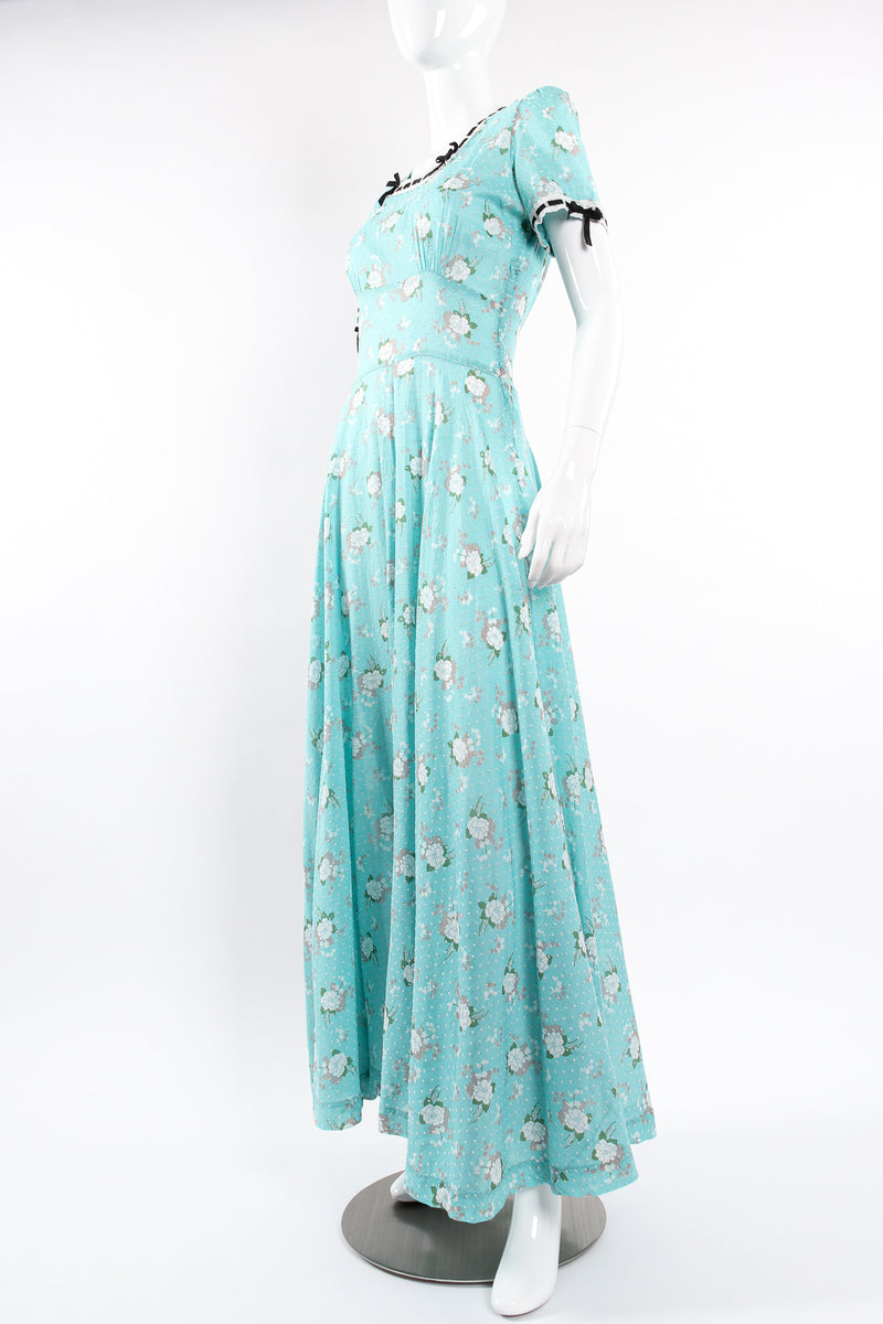 Vintage Cotton Floral Swiss Dot Maxi Dress on Mannequin angle at Recess Los Angeles