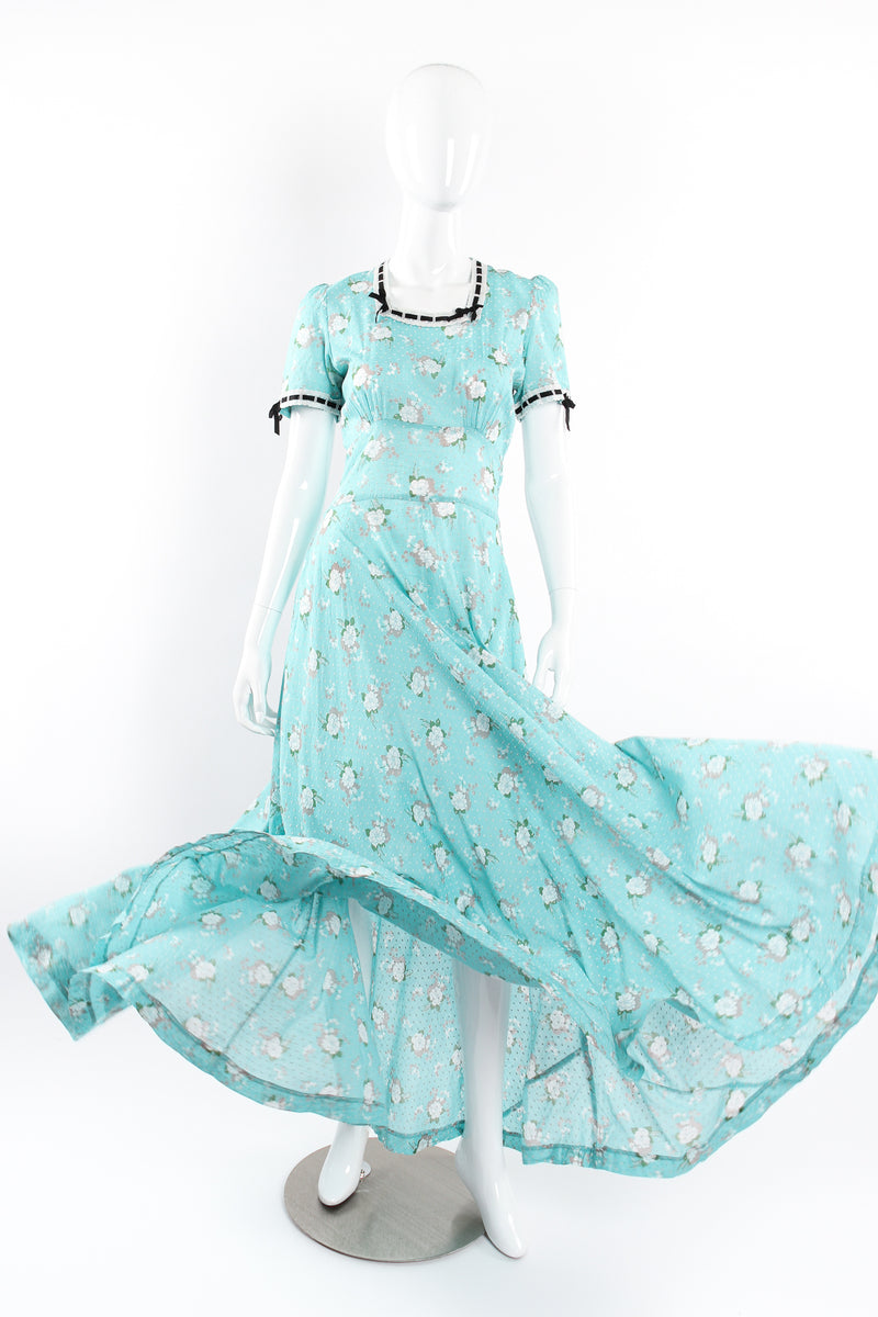 Vintage Cotton Floral Swiss Dot Maxi Dress on Mannequin flow at Recess Los Angeles