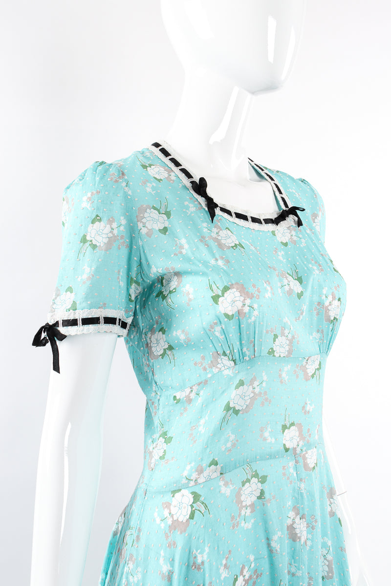 Vintage Cotton Floral Swiss Dot Maxi Dress on Mannequin angle crop at Recess Los Angeles