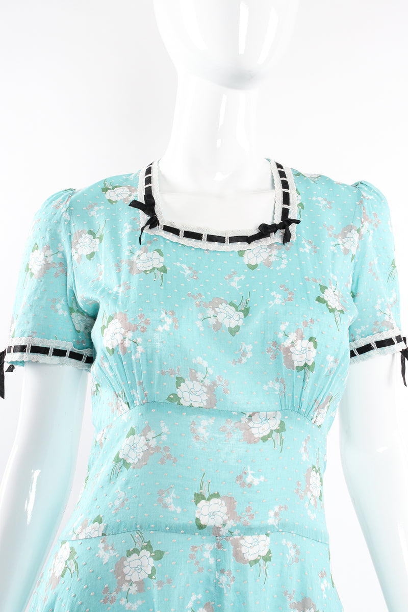 Vintage Cotton Floral Swiss Dot Maxi Dress on Mannequin front crop at Recess Los Angeles