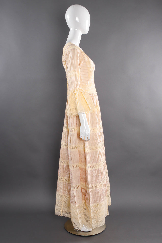 Vintage Mexican Lace Pintuck Prairie Dress on mannequin side @ Recess Los Angeles