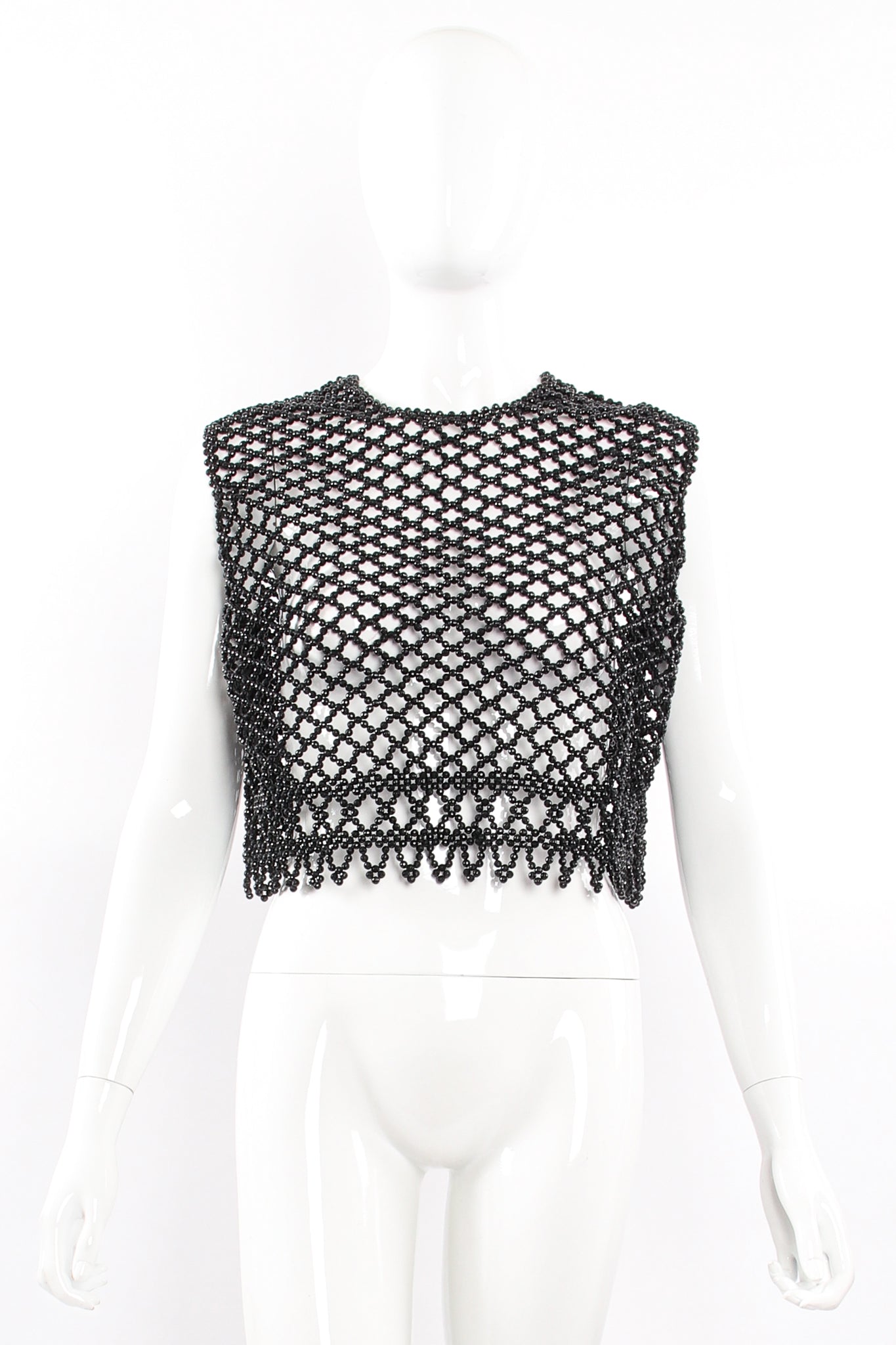 Vintage 60s Bead Mesh Boxy Top on Mannequin front at Recess Los Angeles