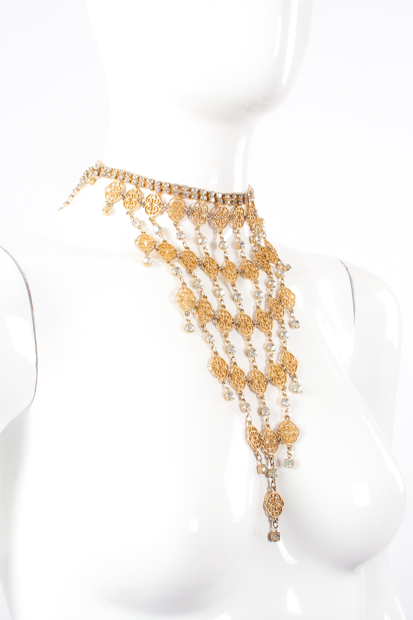 Vintage 60s Rhinestone Filigree Bib Choker on mannequin at Recess Los Angeles