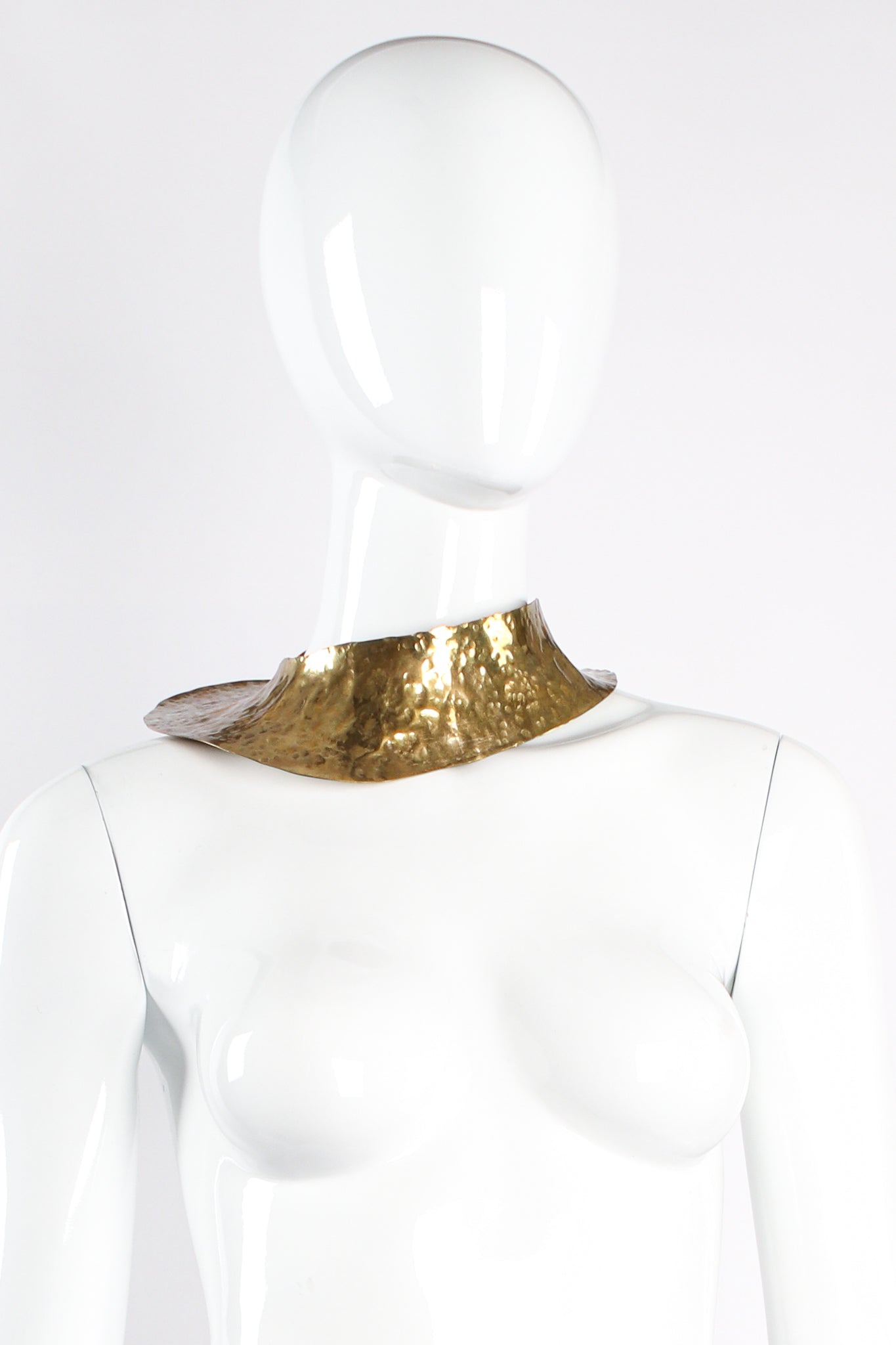 Vintage Sculptural Hammered Plate Collar Necklace on mannequin at Recess Los Angeles