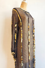 Vintage Sheer Metallic Coin Fringe Dress on Dressform Angle at Recess Los Angeles