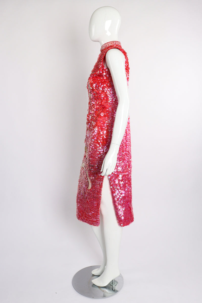 Vintage Sequined Cheongsam Sheath Dress on Mannequin Side at Recess Los Angeles