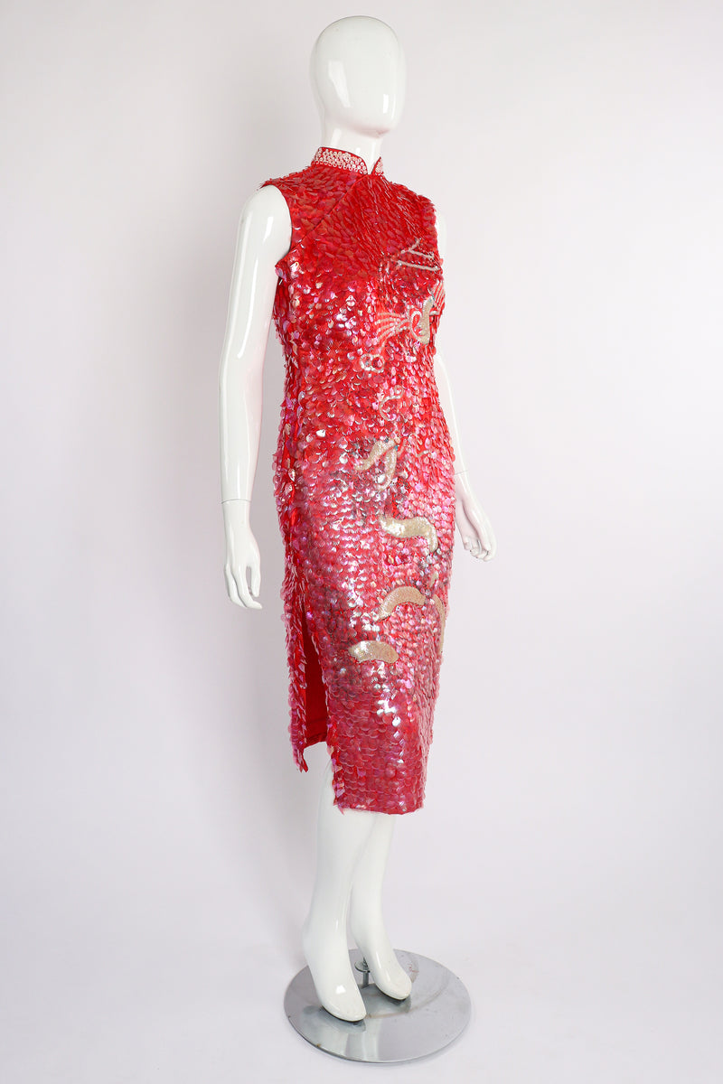 Vintage Sequined Cheongsam Sheath Dress on Mannequin Angle at Recess Los Angeles