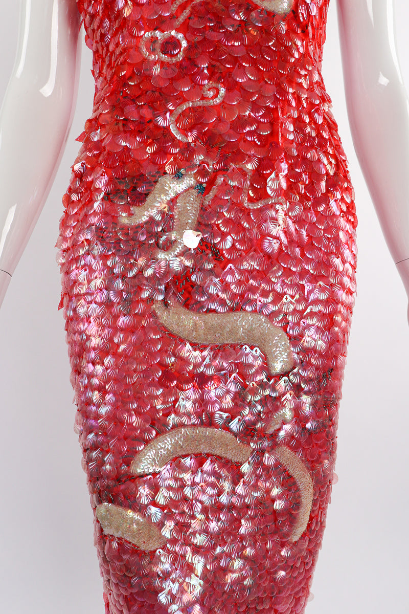 Vintage Sequined Cheongsam Sheath Dress on Mannequin skirt at Recess Los Angeles