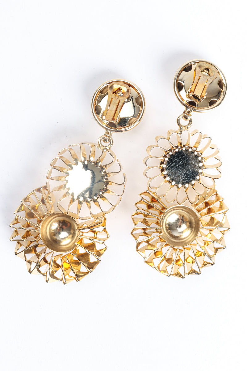 Vintage Gold Flower Pom Pom Drop Earrings Backside at Recess Los Angeles