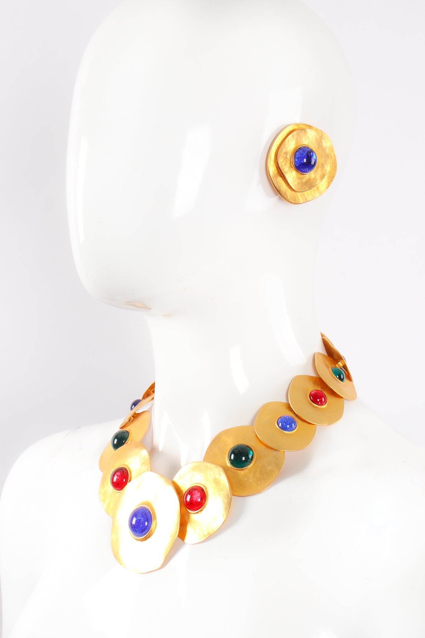 Vintage Modernist Disc Collar Necklace & Earring Set on Mannequin at Recess Los Angeles