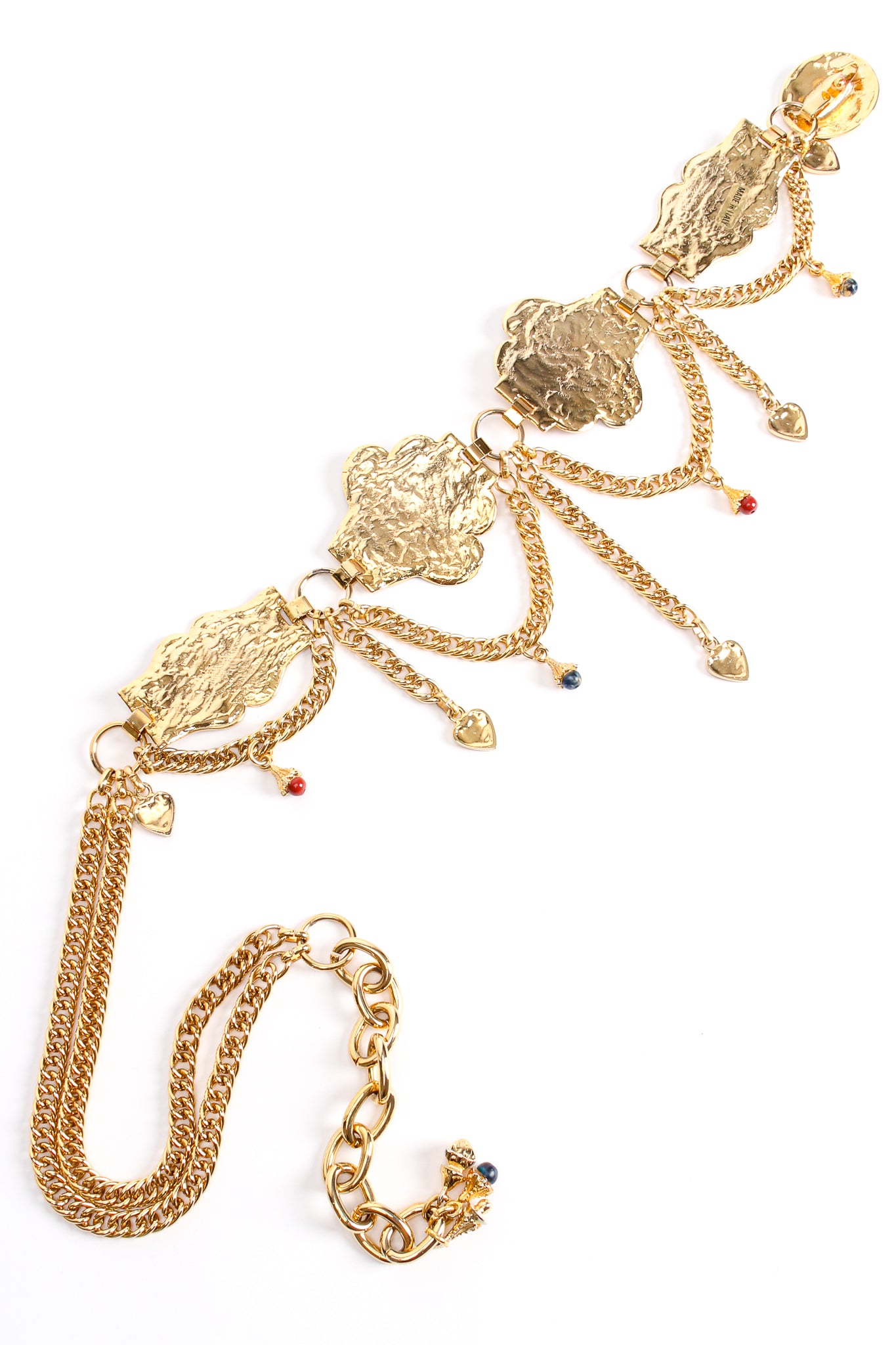 Vintage Italian Gold Filigree Draped Chain Belt backside at Recess Los Angeles