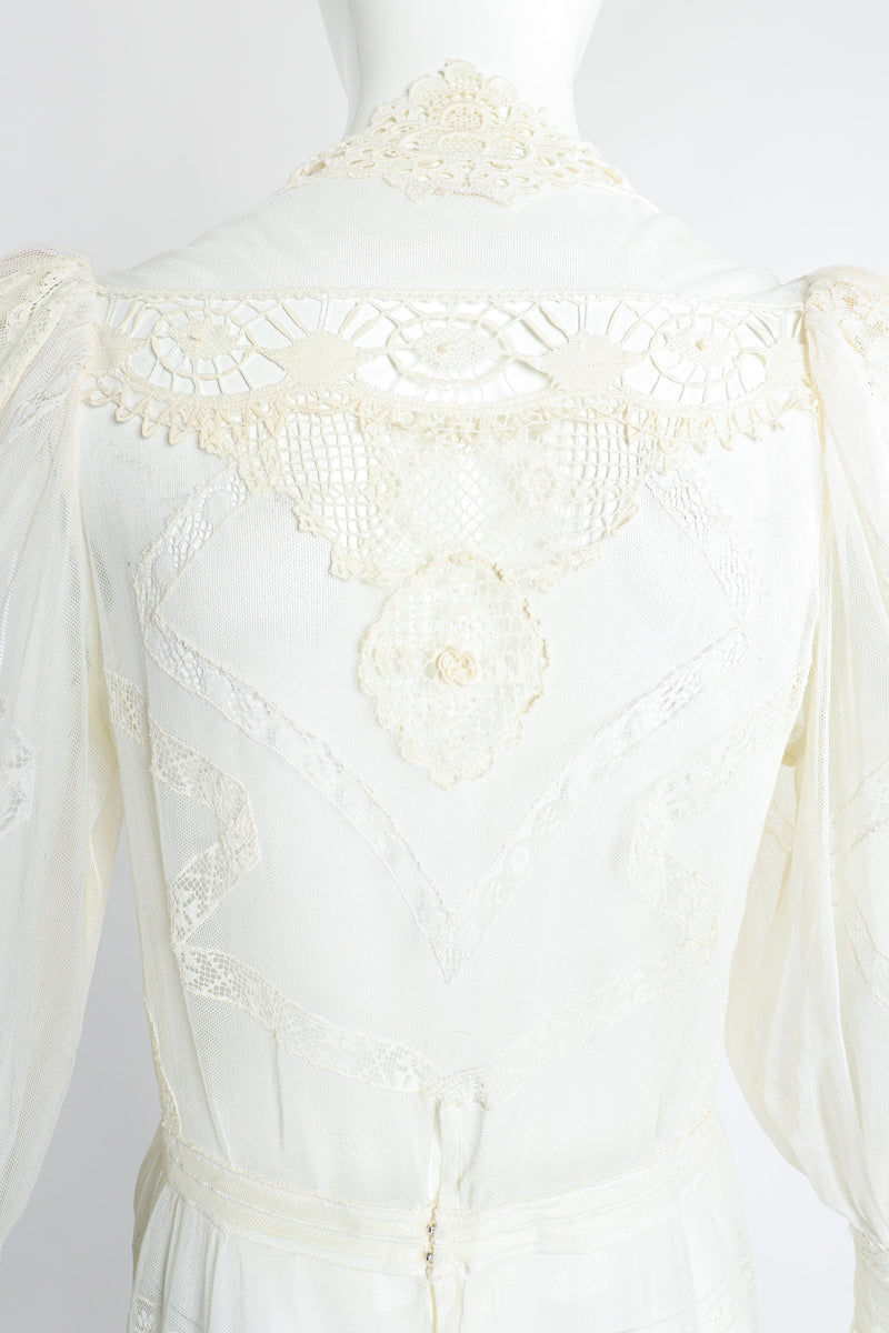 Vintage 1930s Sheer Lace Balloon Sleeve Dress Wedding on Mannequin Back Detail at Recess LA
