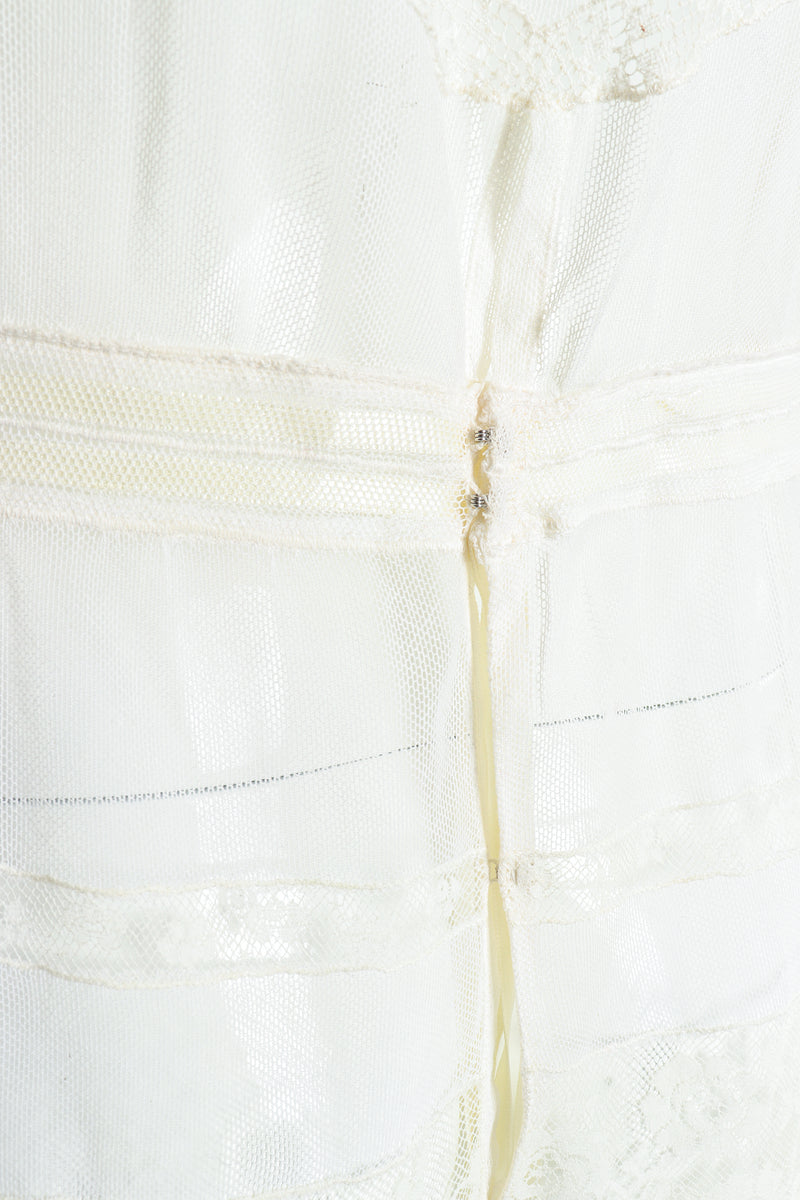Vintage 1930s Sheer Lace Balloon Sleeve Wedding Bridal Dress back Hook Detail at Recess LA