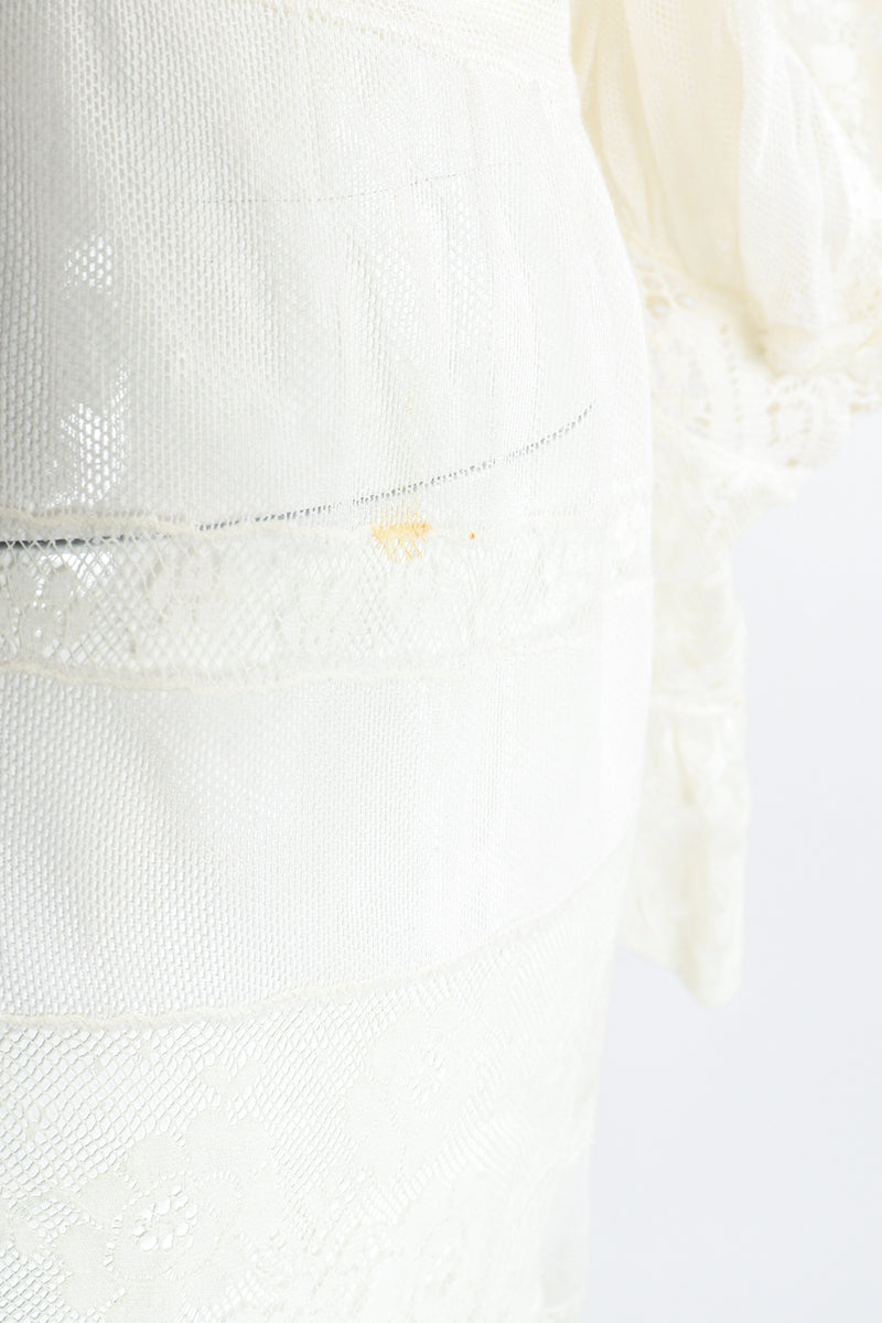 Vintage 1930s Sheer Lace Balloon Sleeve Wedding Bridal Dress Waist Stain at Recess LA
