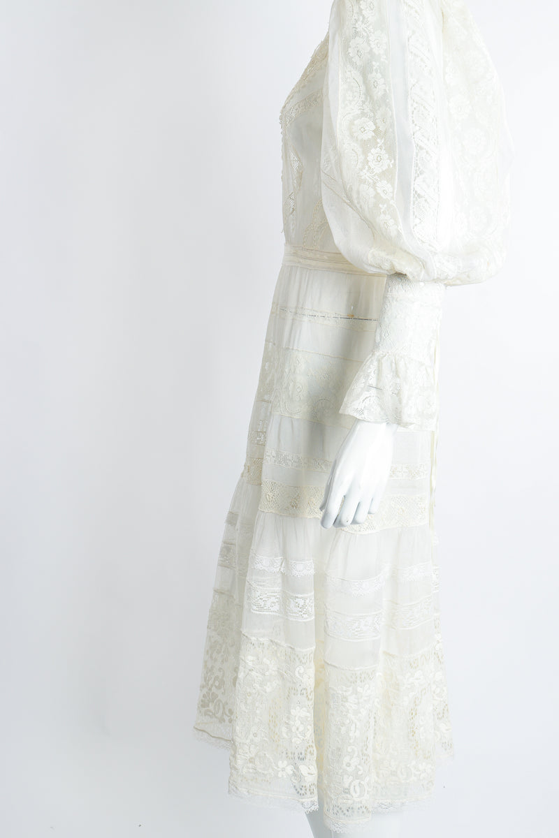 Vintage 1930s Sheer Lace Balloon Sleeve Dress Wedding on Mannequin Side Crop at Recess LA