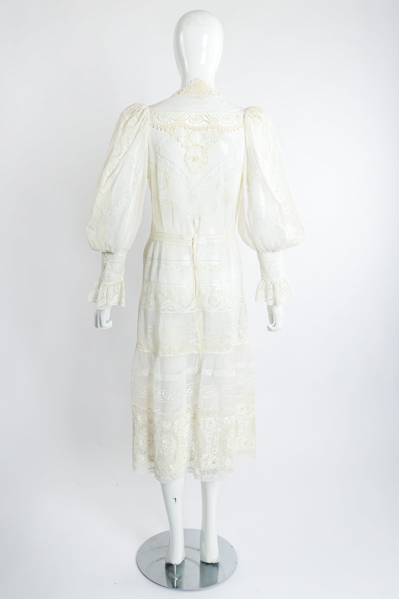 Vintage 1930s Sheer Lace Balloon Sleeve Wedding Bridal Dress on Mannequin Back at Recess LA