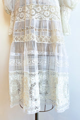 Vintage 1930s Sheer Lace Balloon Sleeve Dress Wedding Bridal on Dressform Skirt at Recess LA