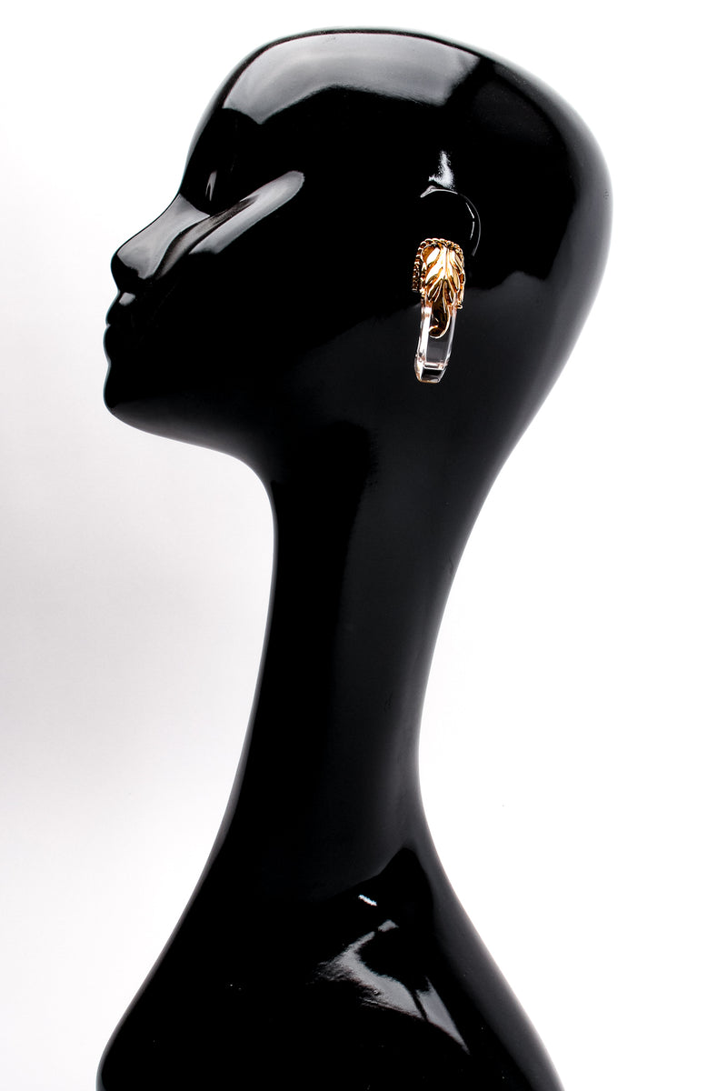 Vintage Unsigned Inna Cytrine Lucite Baroque Half Hoop Earrings on mannequin at Recess Los Angeles