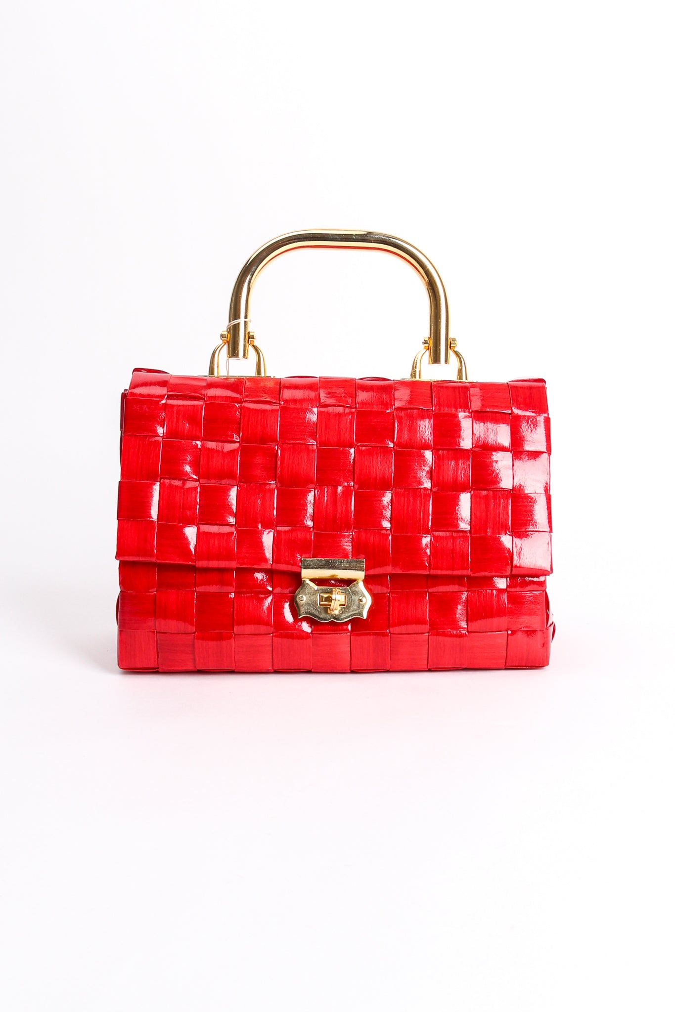Vintage Lipstick Red Coated Raffia Woven Flap Bag at Recess Los Angeles
