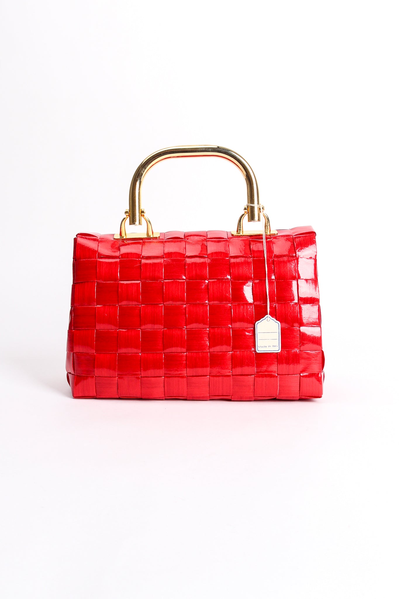 Vintage Lipstick Red Coated Raffia Woven Flap Bag back at Recess Los Angeles
