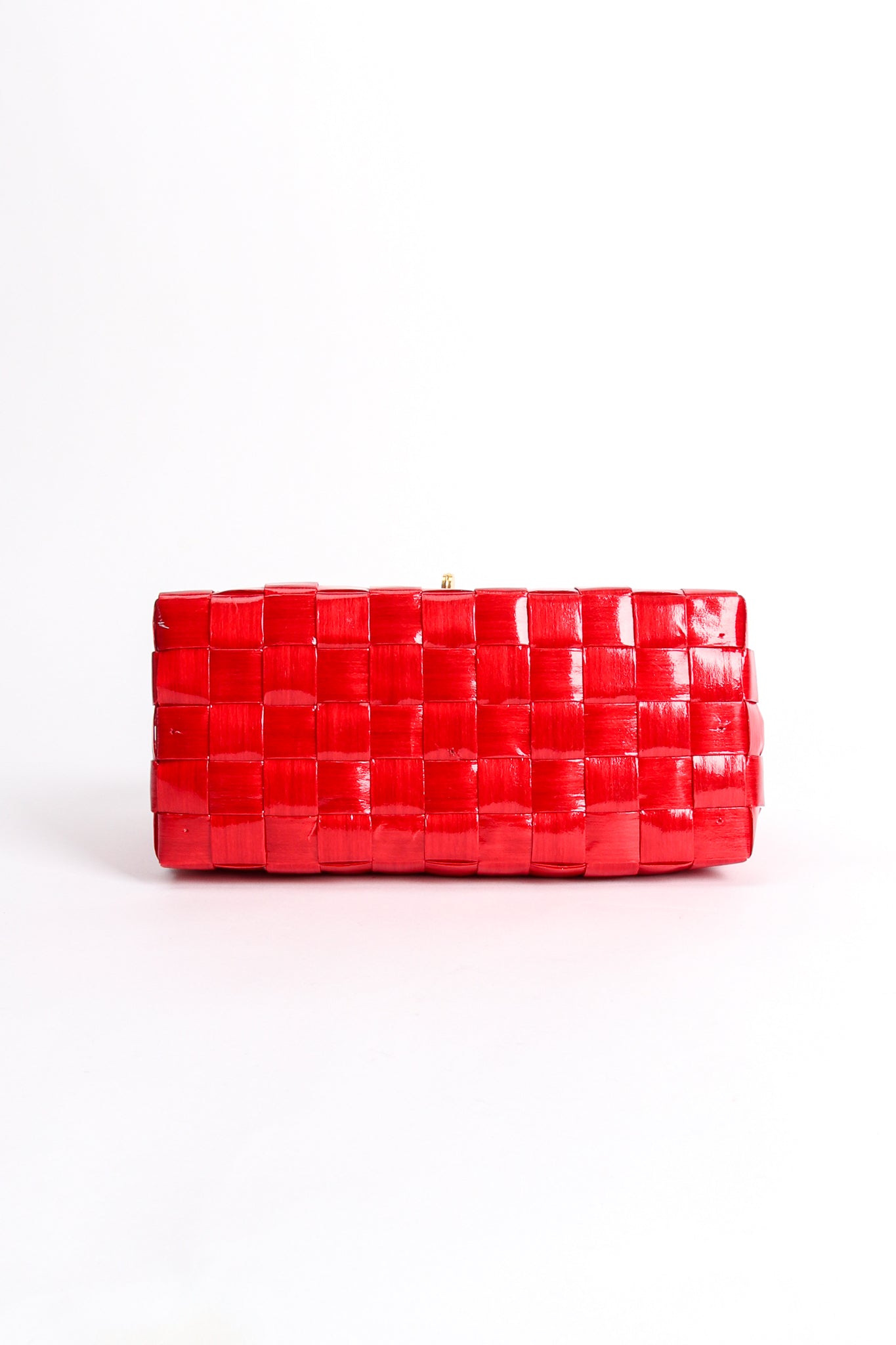 Vintage Lipstick Red Coated Raffia Woven Flap Bag bottom at Recess Los Angeles