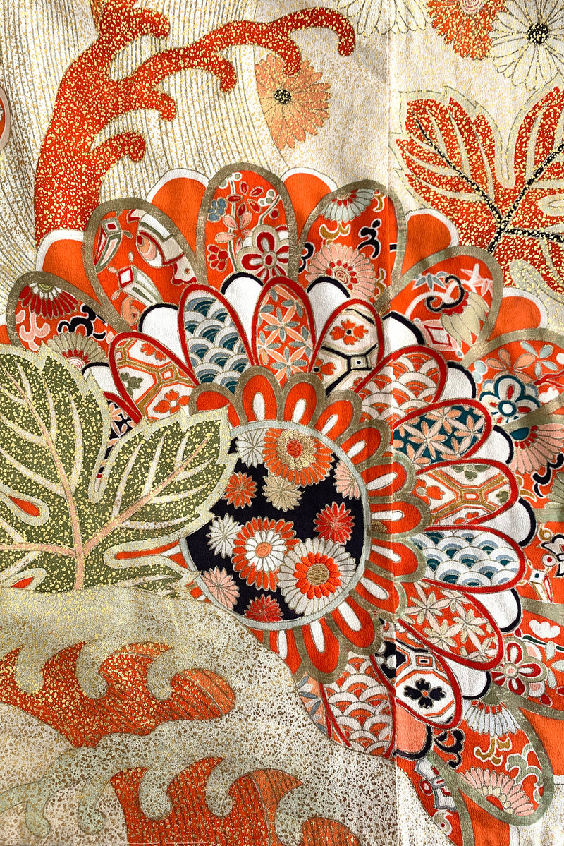 Vintage Japanese Golden Floral Wave Kimono fabric applique detail at Recess Los Angeles
