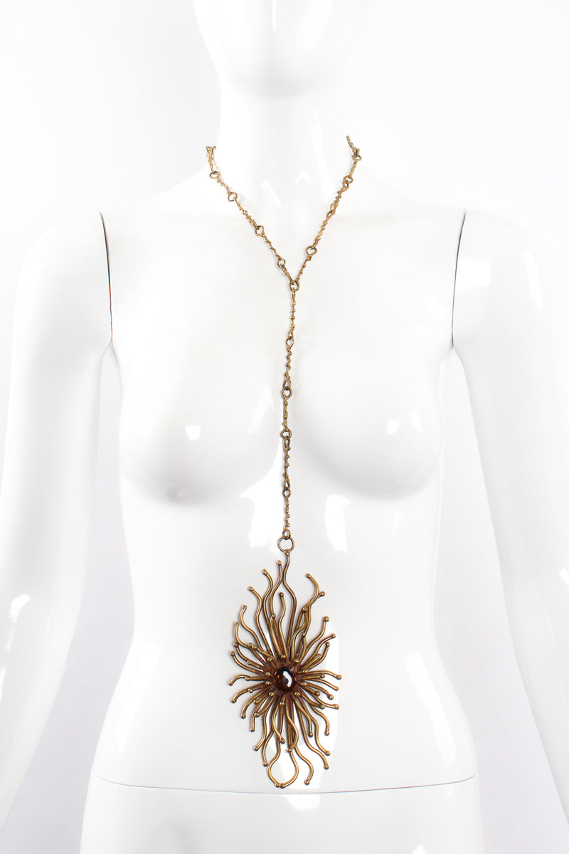 Vintage Unsigned Pal Kepenyes Brutalist Sunburst Pendant Necklace on mannequin at Recess Los Angeles
