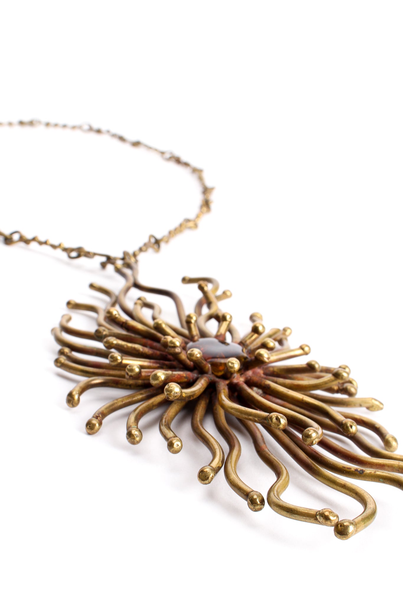 Vintage Unsigned Pal Kepenyes Brutalist Sunburst Pendant Necklace detail at Recess Los Angeles
