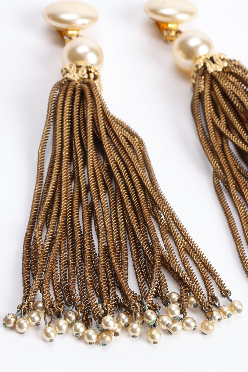 Vintage Pearl Chain Tassel Earrings chain detail at Recess Los Angeles