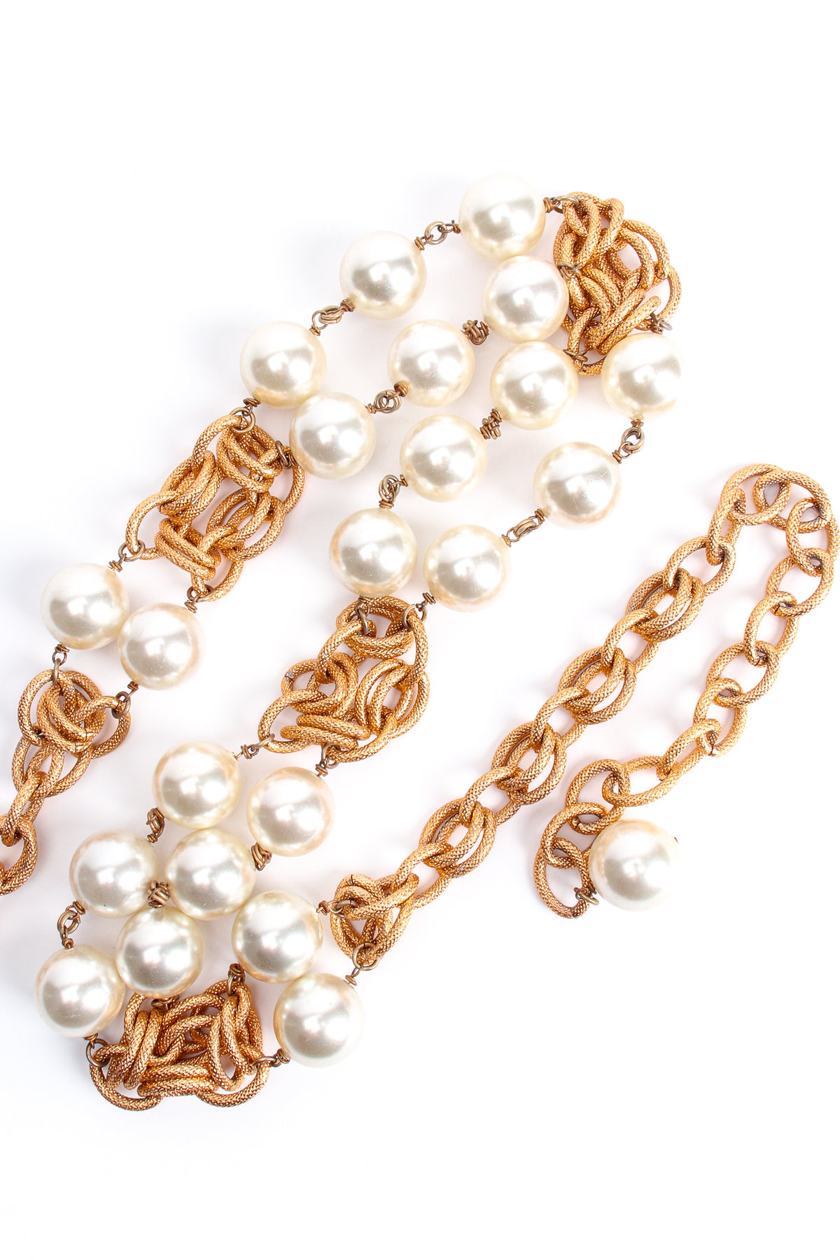Pearl and Gold Chain Link Belt Chain Faux Pearl Chain Belt Gold Tone Circle Link | eBay main image 3