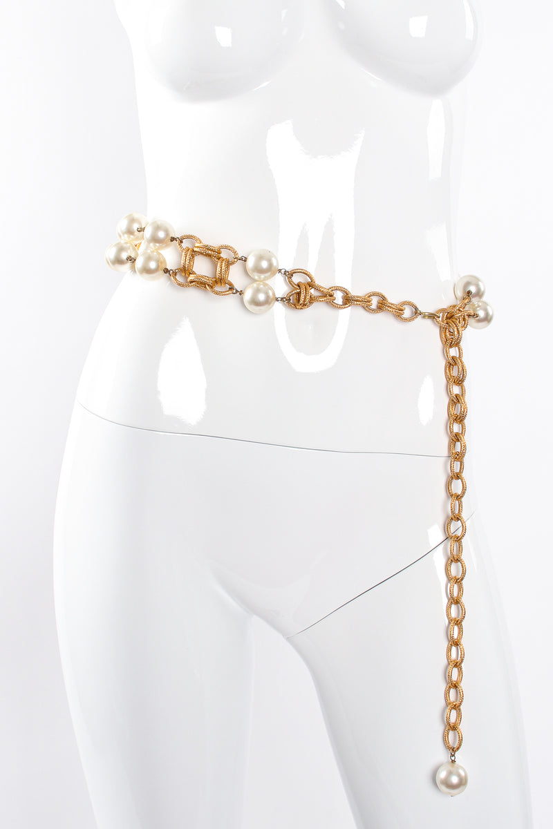 Vintage Double Link Pearl Rose Gold Chain Belt on mannequin at Recess Los Angeles