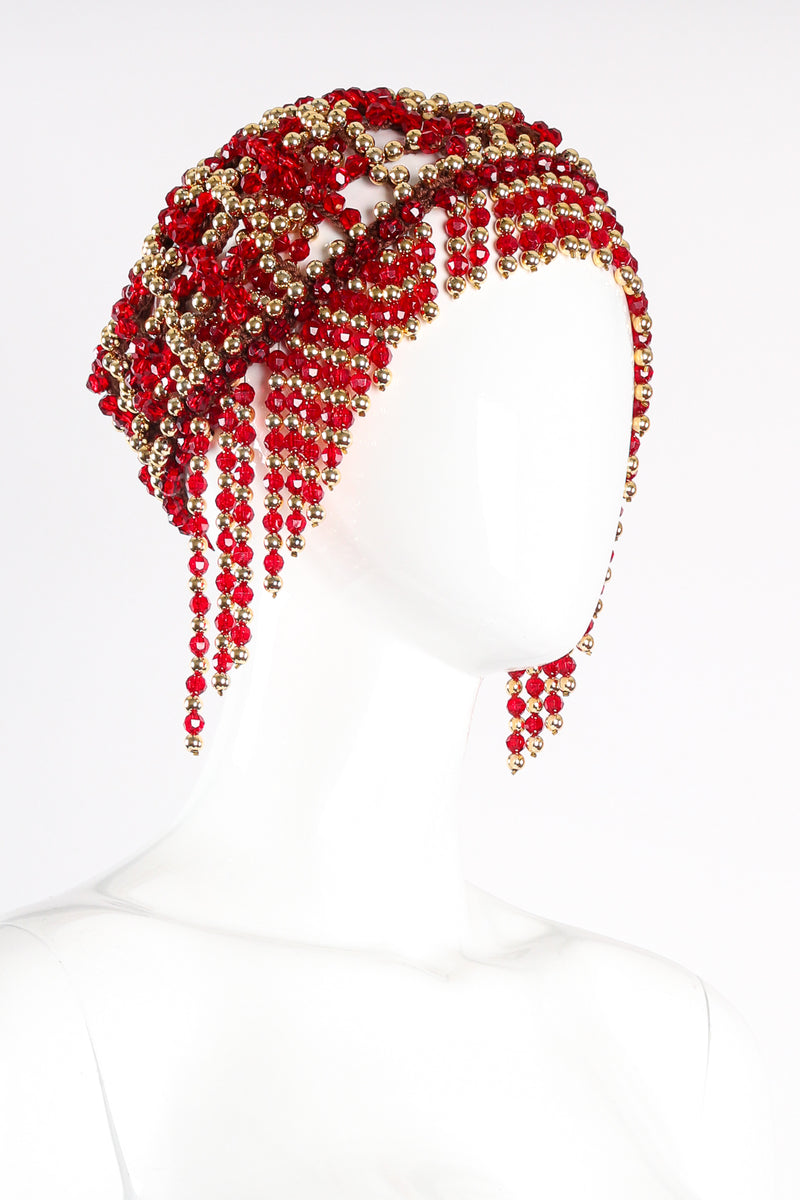 Vintage Beaded Fringe Headdress on mannequin angle at Recess Los Angeles