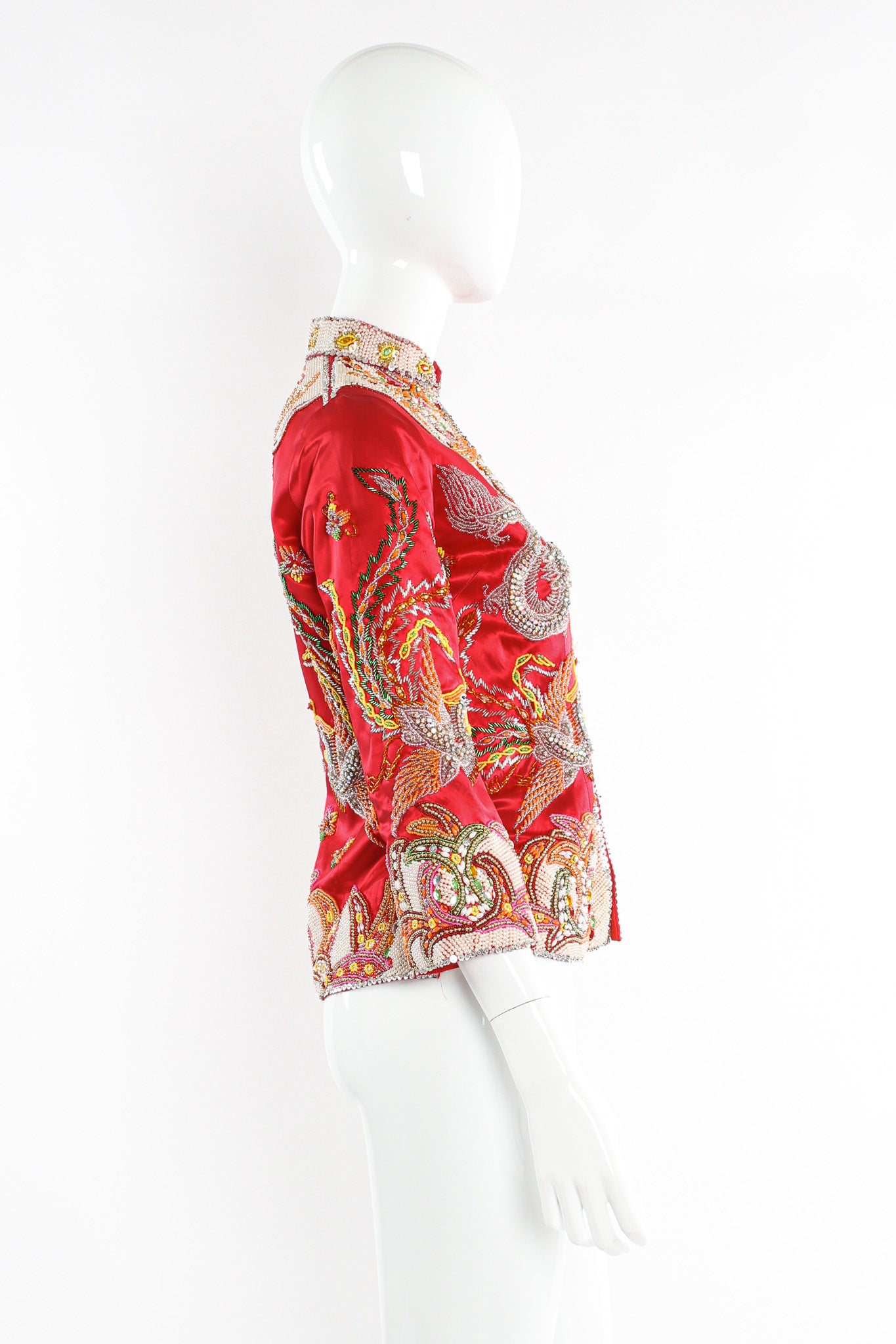 Vintage Dragon Phoenix Rhinestone Beaded Jacket mannequin side @ Recess LA