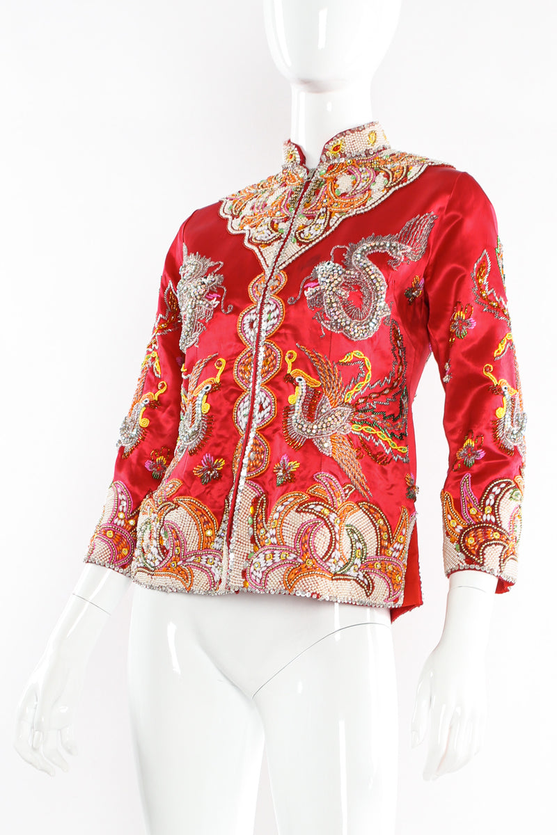 Vintage Dragon Phoenix Rhinestone Beaded Jacket mannequin close angle @ Recess LA