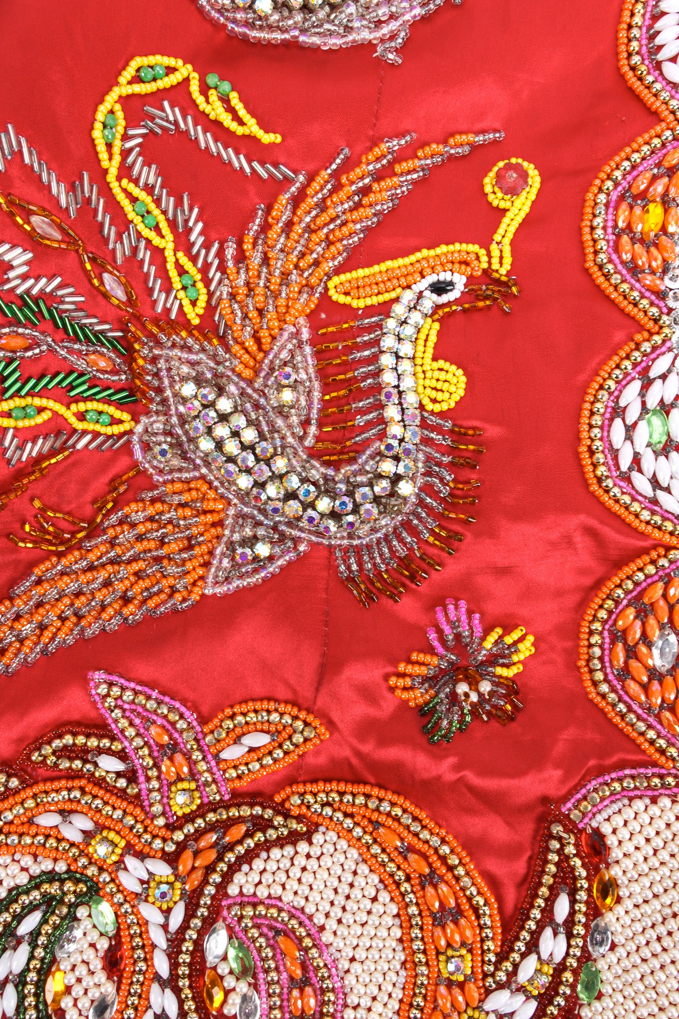 Vintage Dragon Phoenix Rhinestone Beaded Jacket phoenix detail @ Recess LA