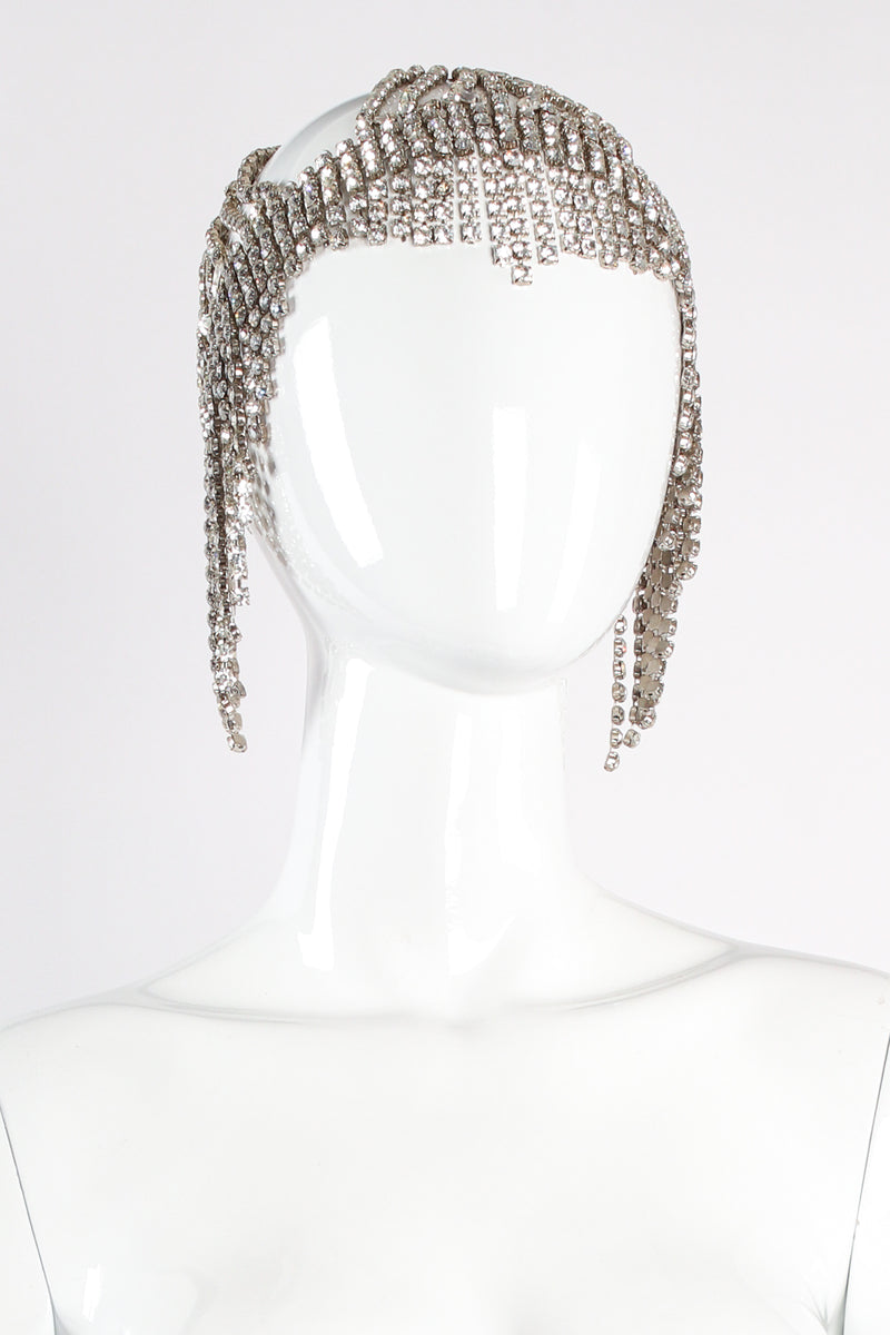 Vintage Crystal Rhinestone Fringe Headdress on mannequin front at Recess Los Angeles