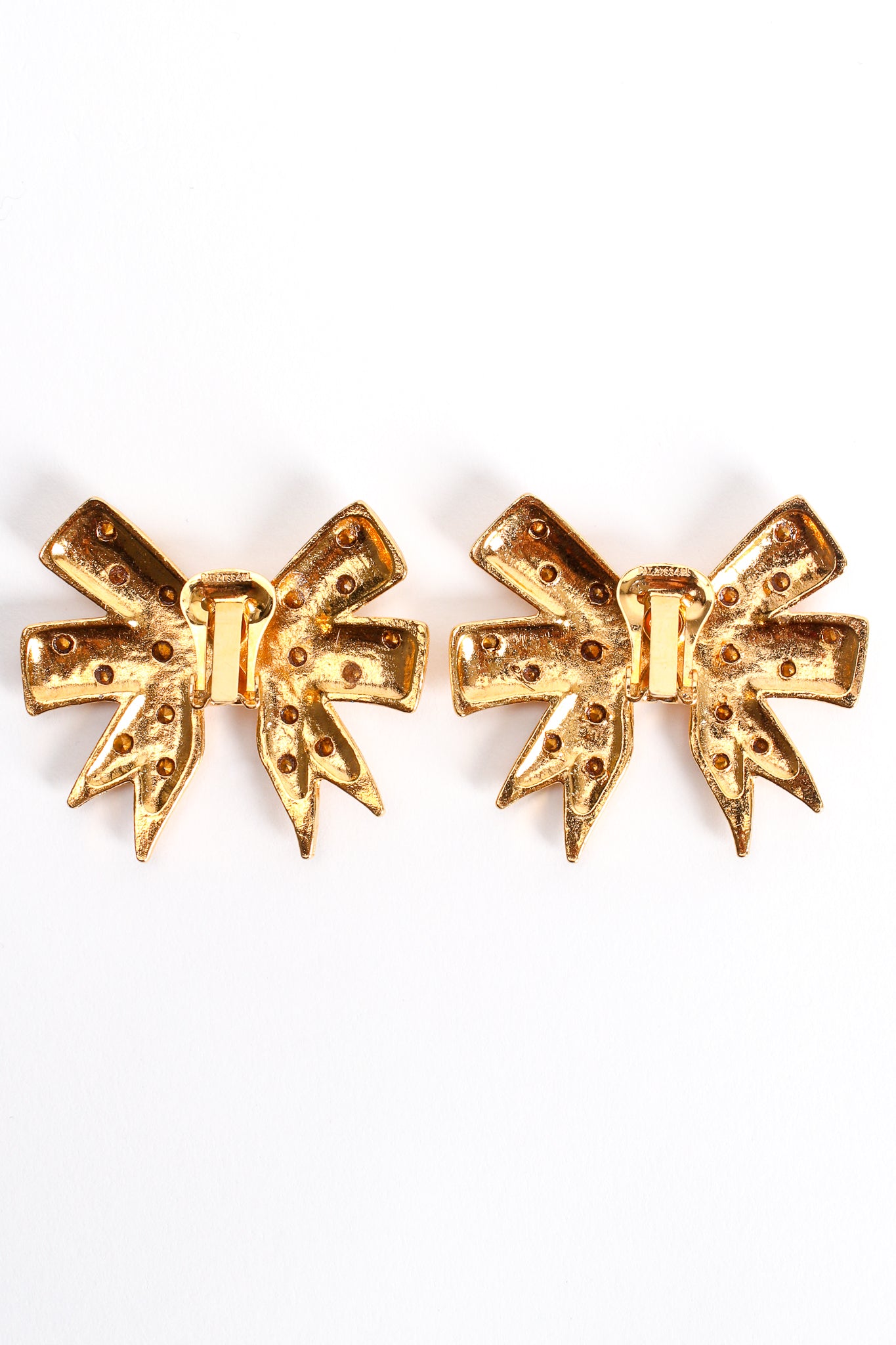 Vintage Unsigned William de Lillo Rhinestone Bow Earrings backside at Recess Los Angeles