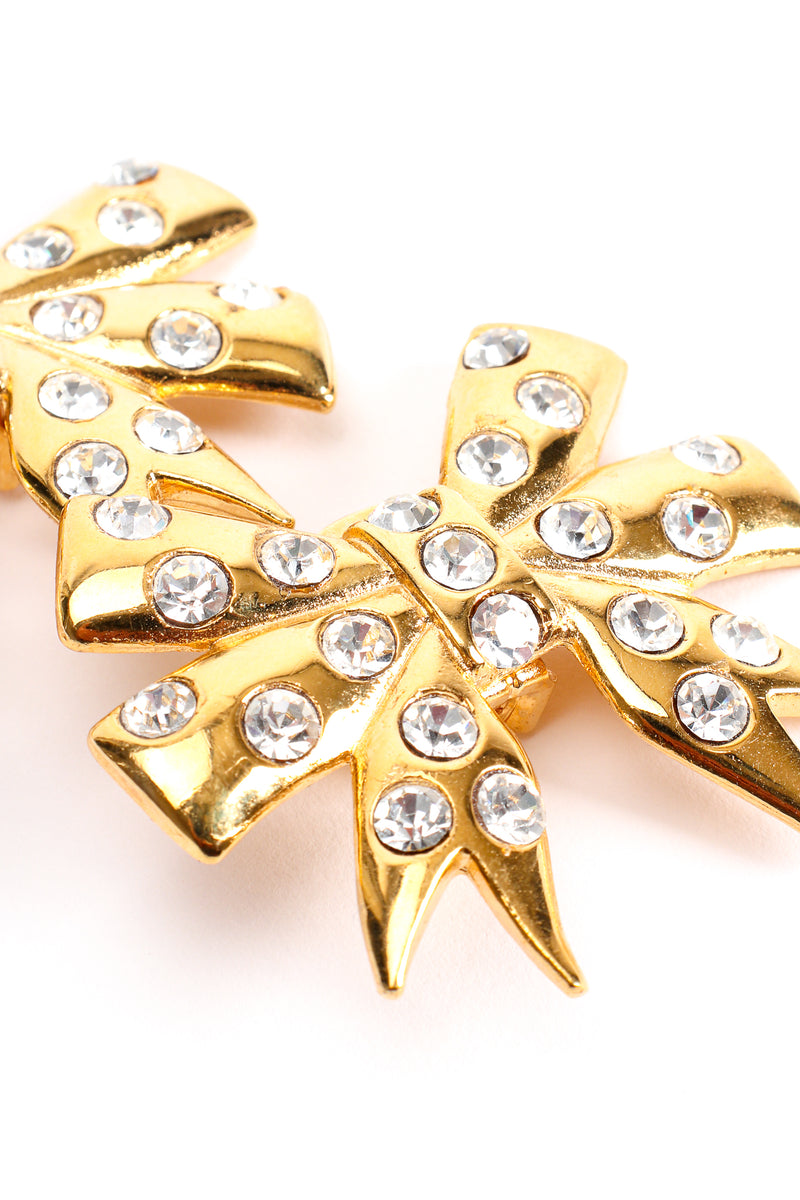 Vintage Unsigned William de Lillo Rhinestone Bow Earrings detail at Recess Los Angeles