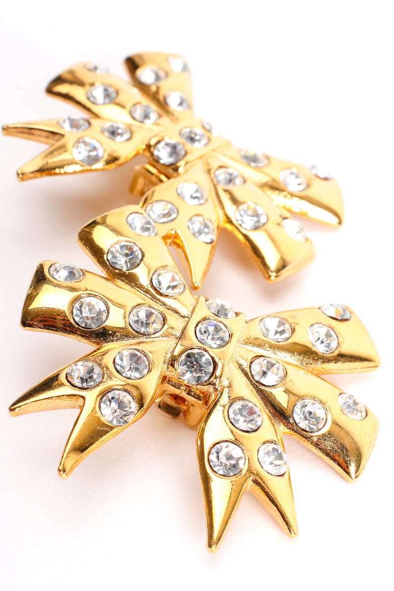 Vintage Unsigned William de Lillo Rhinestone Bow Earrings detail at Recess Los Angeles