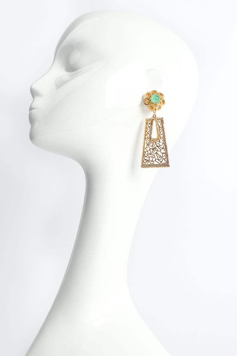 Vintage William deLillo Cutout Filigree Drop Earrings on mannequin at Recess Los Angeles