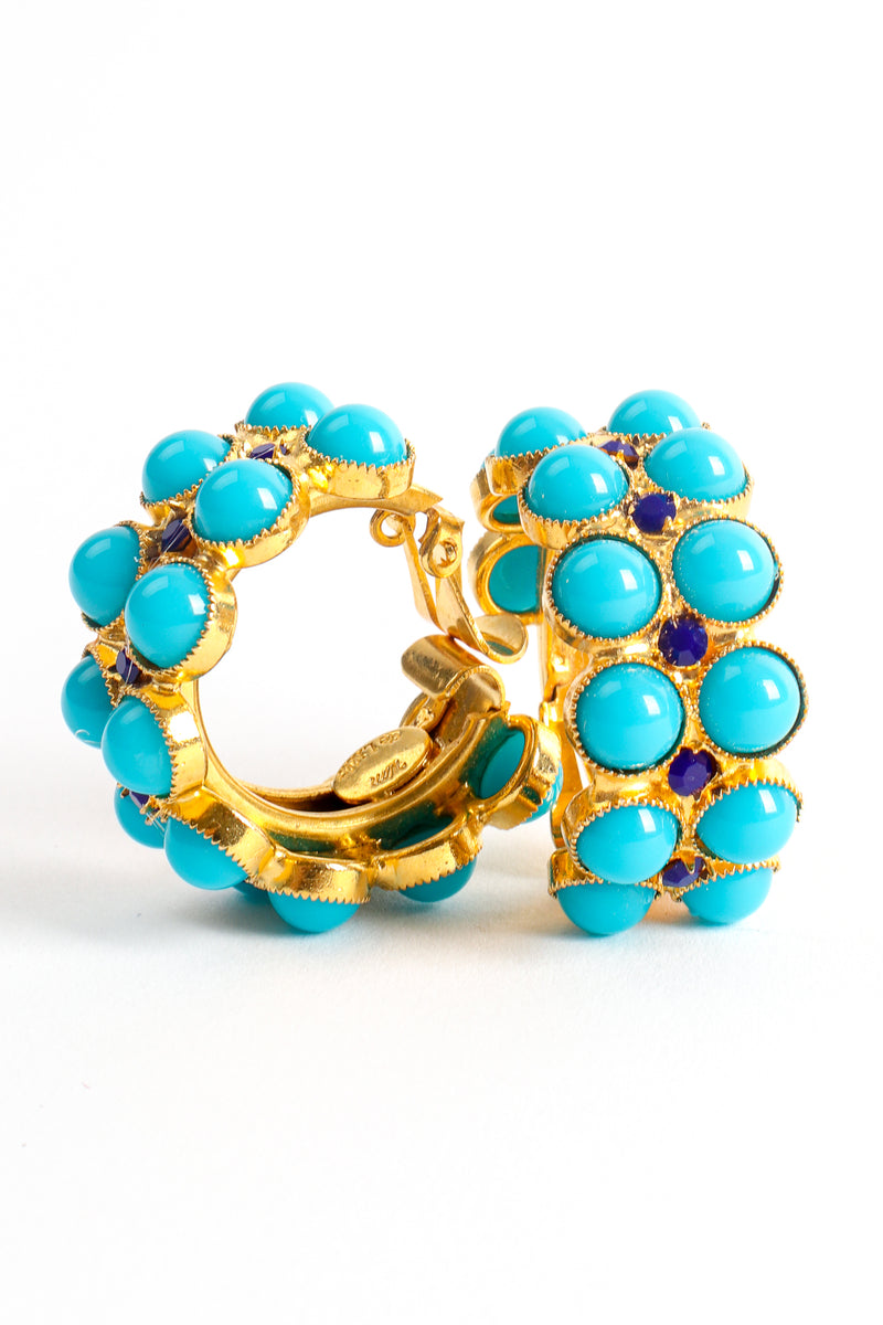 Vintage William deLillo Turquoise Cabochon Hoop Earrings signature cartouche at Recess Los Angeles