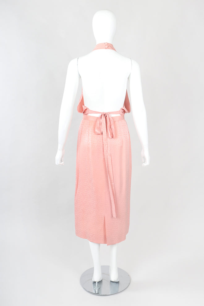 Recess Designer Consignment Vintage Millennial Pink Silk Three-Piece Halter Skirt Set Los Angeles Resale