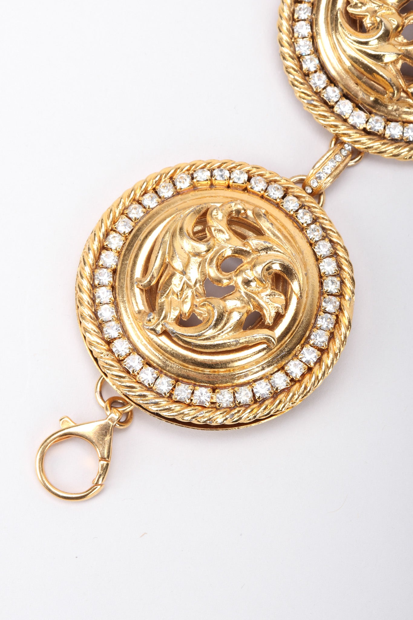 Recess Los Angeles Vintage Vintage Baroque Style Gold Bracelet Round Rhinestone Lobster Clasp