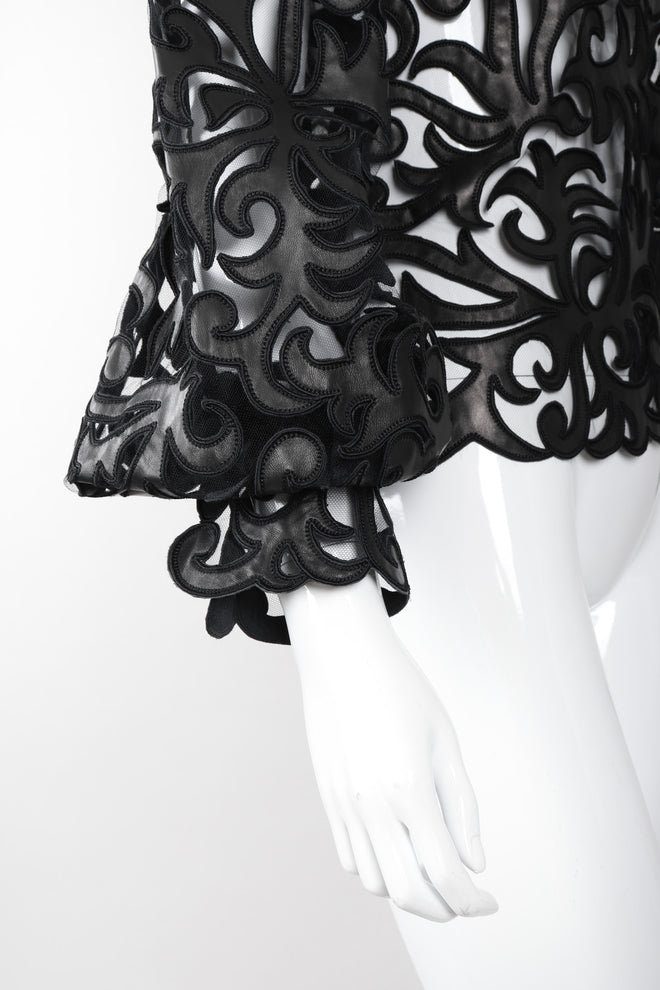 Recess Los Angeles Vintage Sheer Leather Appliqué Mesh Balloon Sleeve Blouse