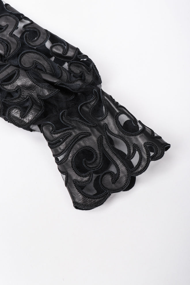 Recess Los Angeles Vintage Sheer Leather Appliqué Mesh Balloon Sleeve Blouse