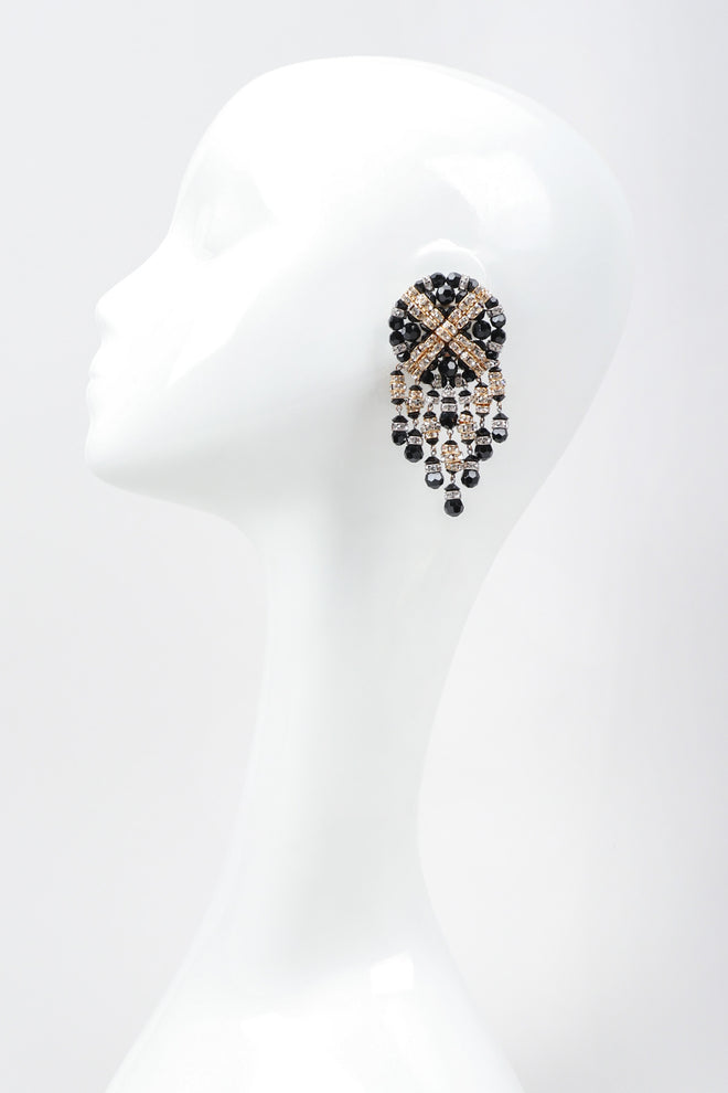 Recess Los Angeles Vintage Beaded Button Fringe Clip On Earrings